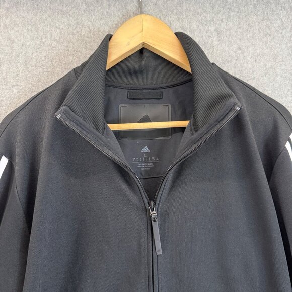Adidas Mens Black Track Jacket Workout Athletic Full Zip 3 Stripes Size Large - Picture 3 of 16